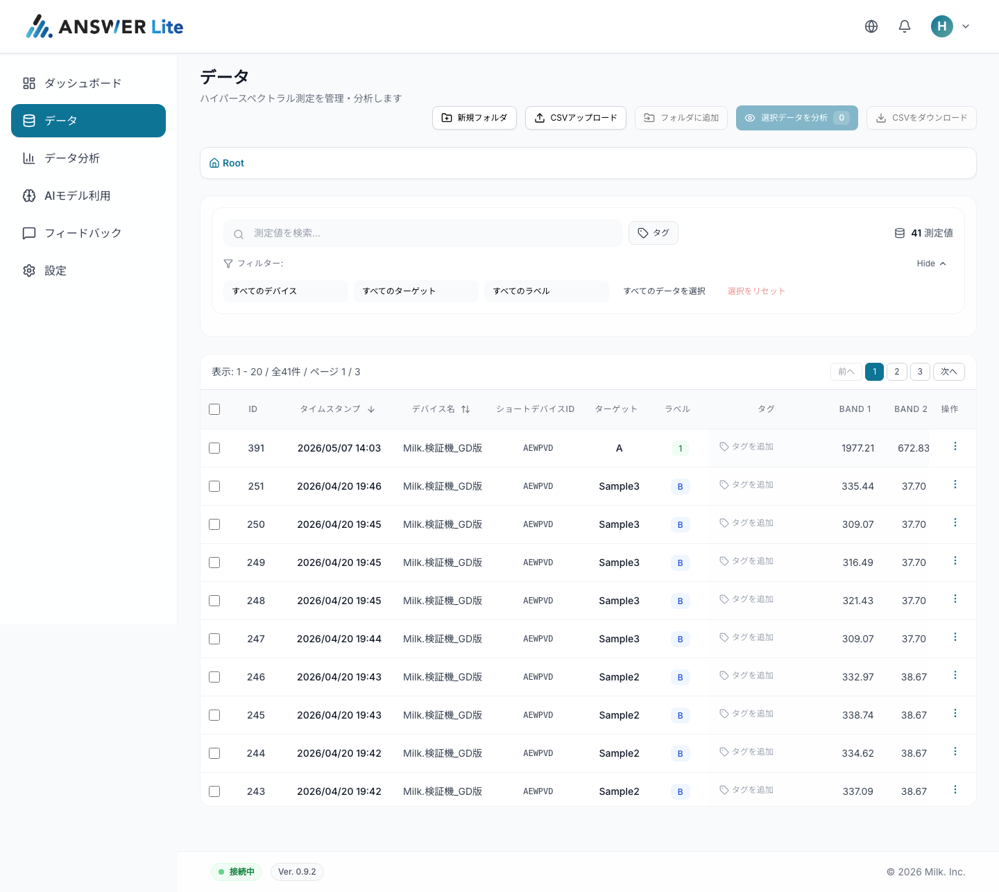 ANSWER Lite データ管理画面